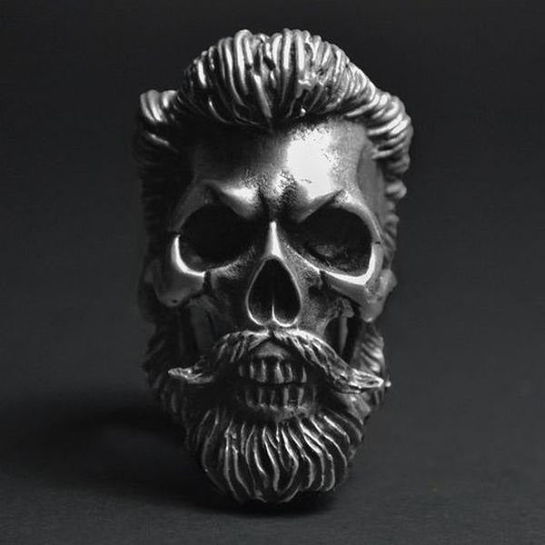 Ring Skull with beard & hair