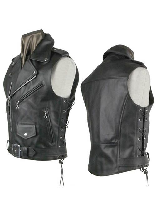 Vest Genuine Leather Sleeve Less With Collar