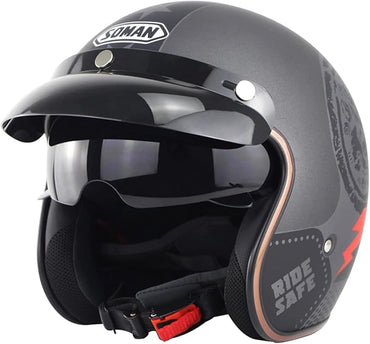 Soman Open Face Helmet 3/4 With Sun Visor DOT Certified
