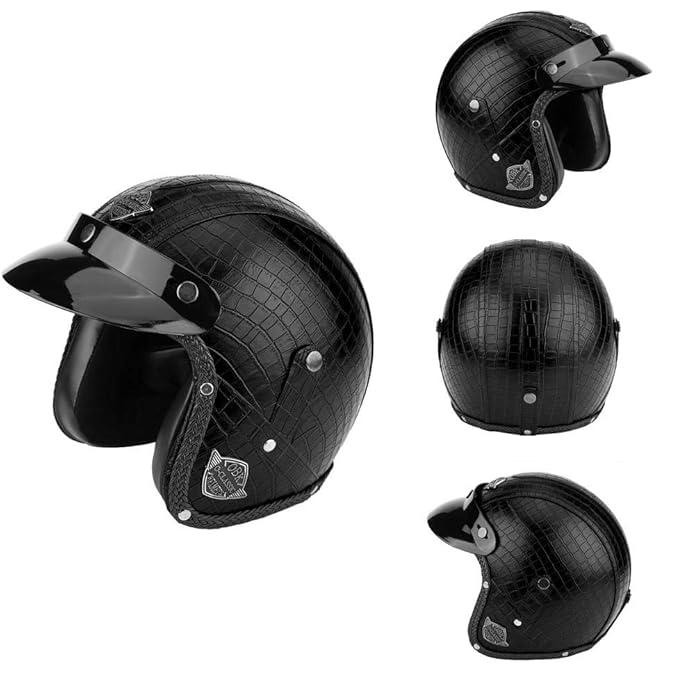 VOSS Leather Helmet Open Face 3/4 ABS