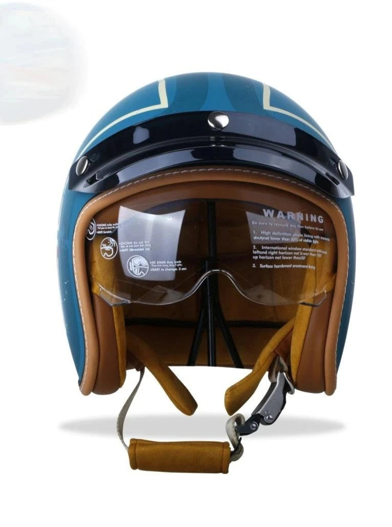Vintage Motorcycle  3/4 Open Face Helmet DOT certified with Visor & Cap