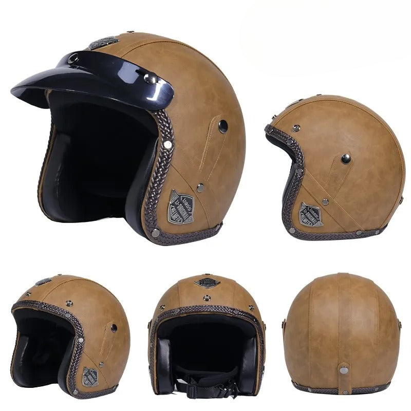 VOSS Leather Helmet Open Face 3/4 ABS