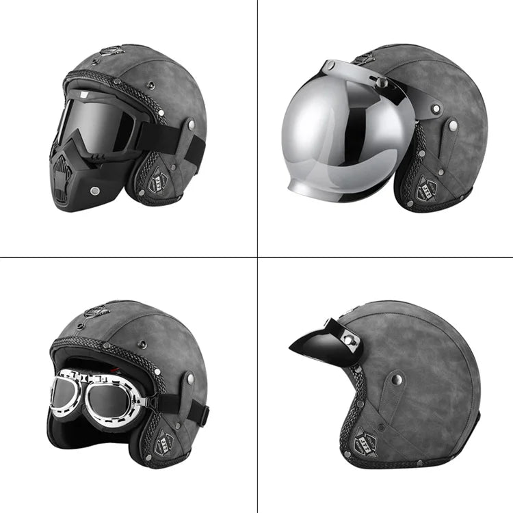 VOSS Leather Helmet Open Face 3/4 ABS