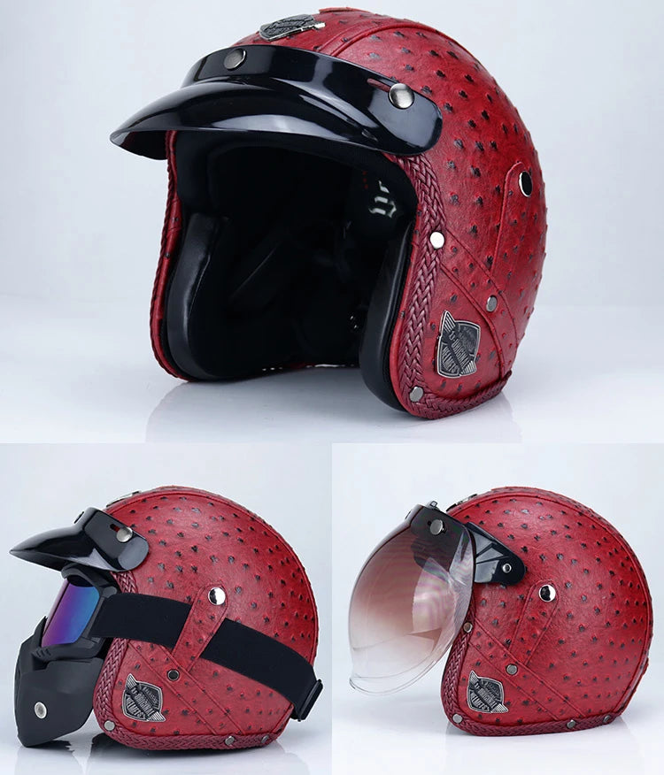 VOSS Leather Helmet Open Face 3/4 ABS